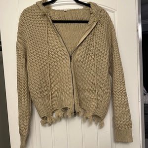 Small Cream Zip Up Knit Boutique Sweater